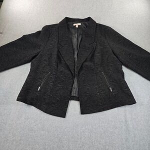 Roz Ali Woman Black Jacquard Blazer Zipper Pockets Plus Size 2X